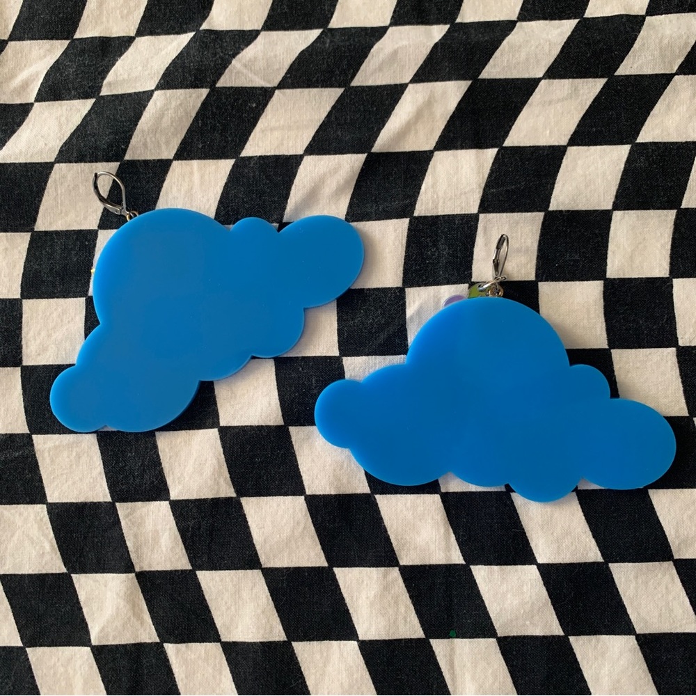 Marina Fini Acrylic Earrings Blue Clouds XL
